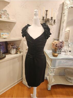 Vintage Silk Studio Black Cocktail Dress Silk Rosette Ruched Party 80's Size 4